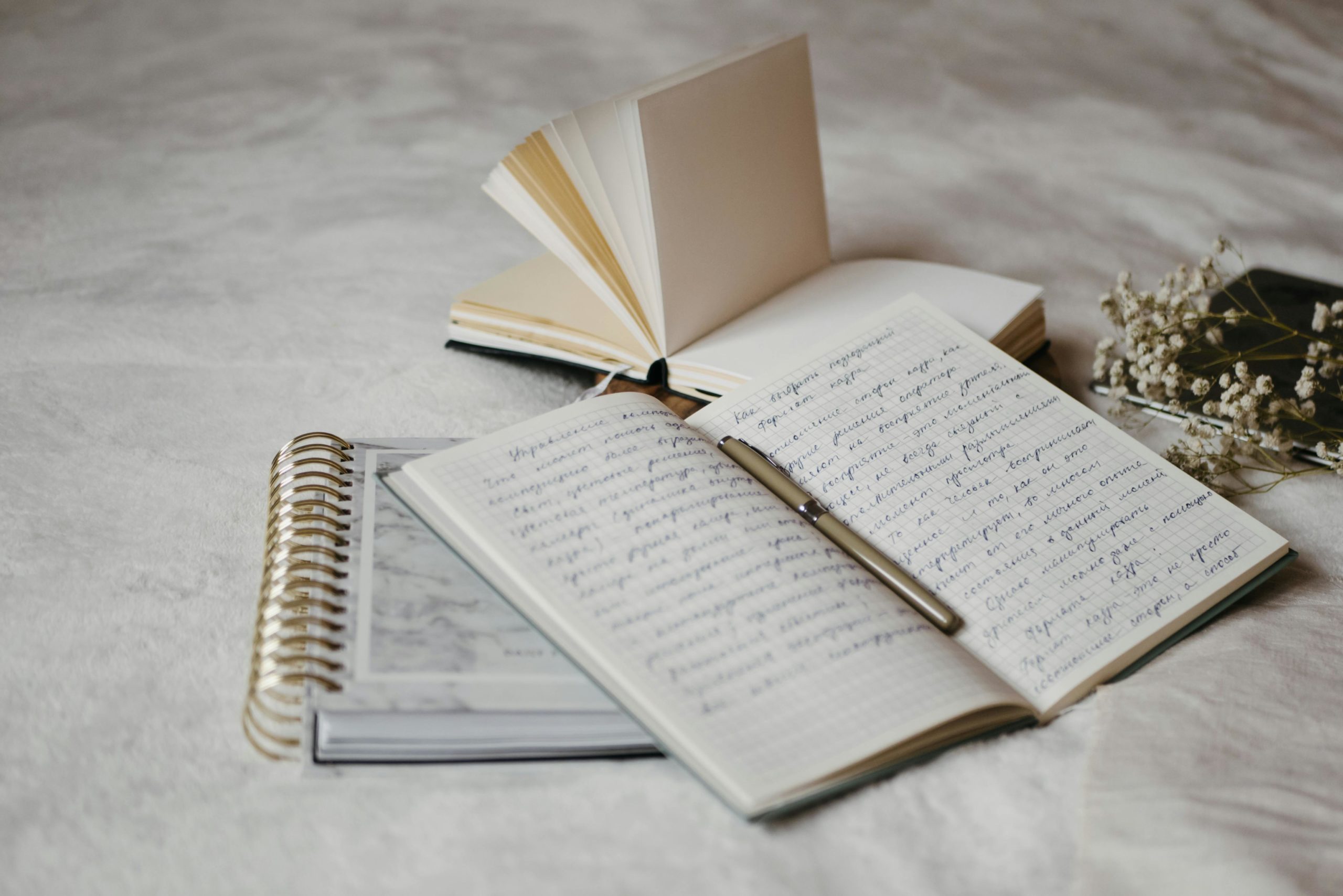 Des carnets avec des reliures 3 carnets avec des reliures différente sur la droite il y a petit boulet de fleures