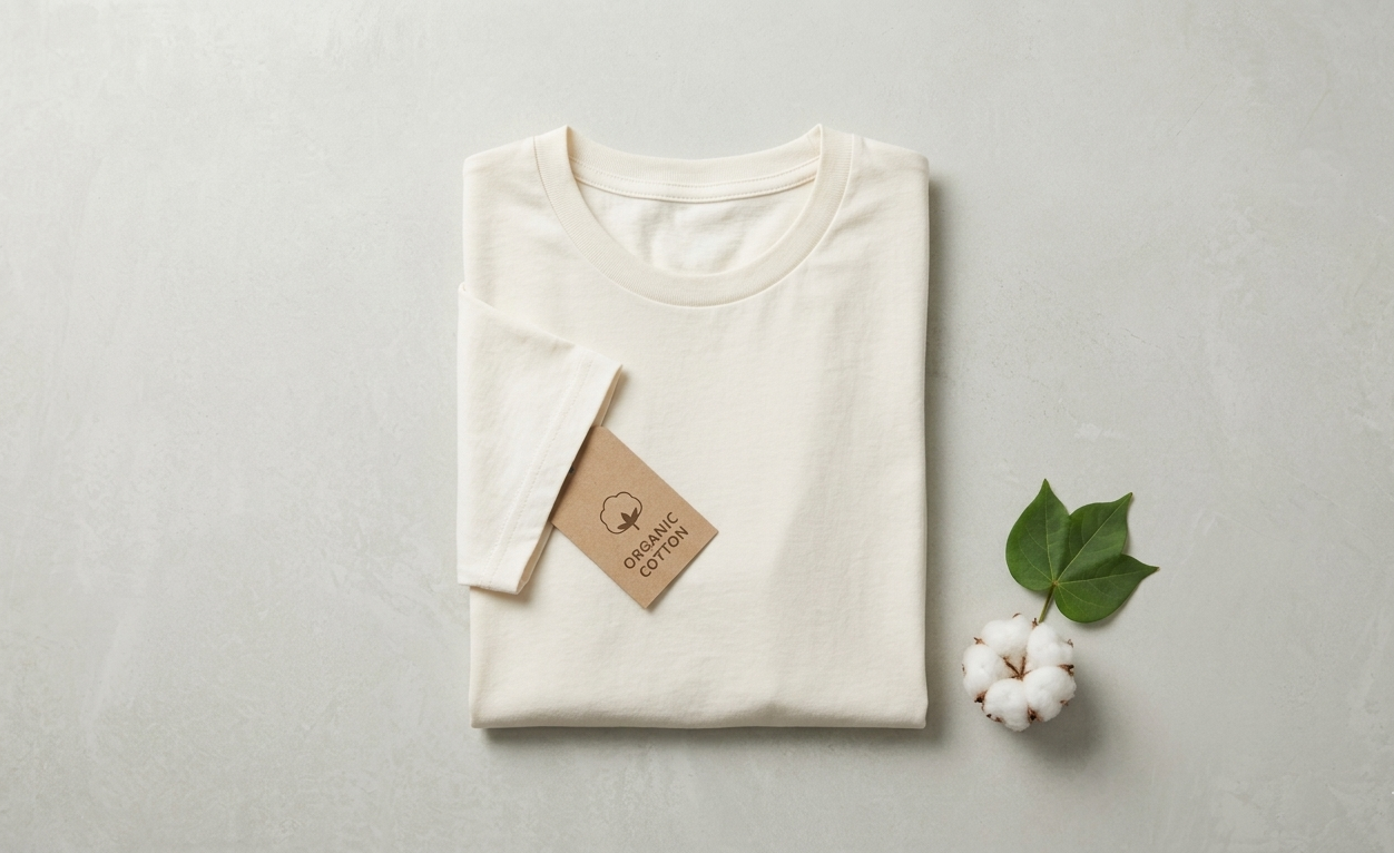 T-shirt en coton bio avec étiquette éco-responsable — impression textile durable Espace Graphic Lausanne